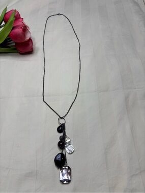 Whimsigoth Gunmetal Cluster
Pendant Necklace Faceted
Crystal Black Beads Y2K